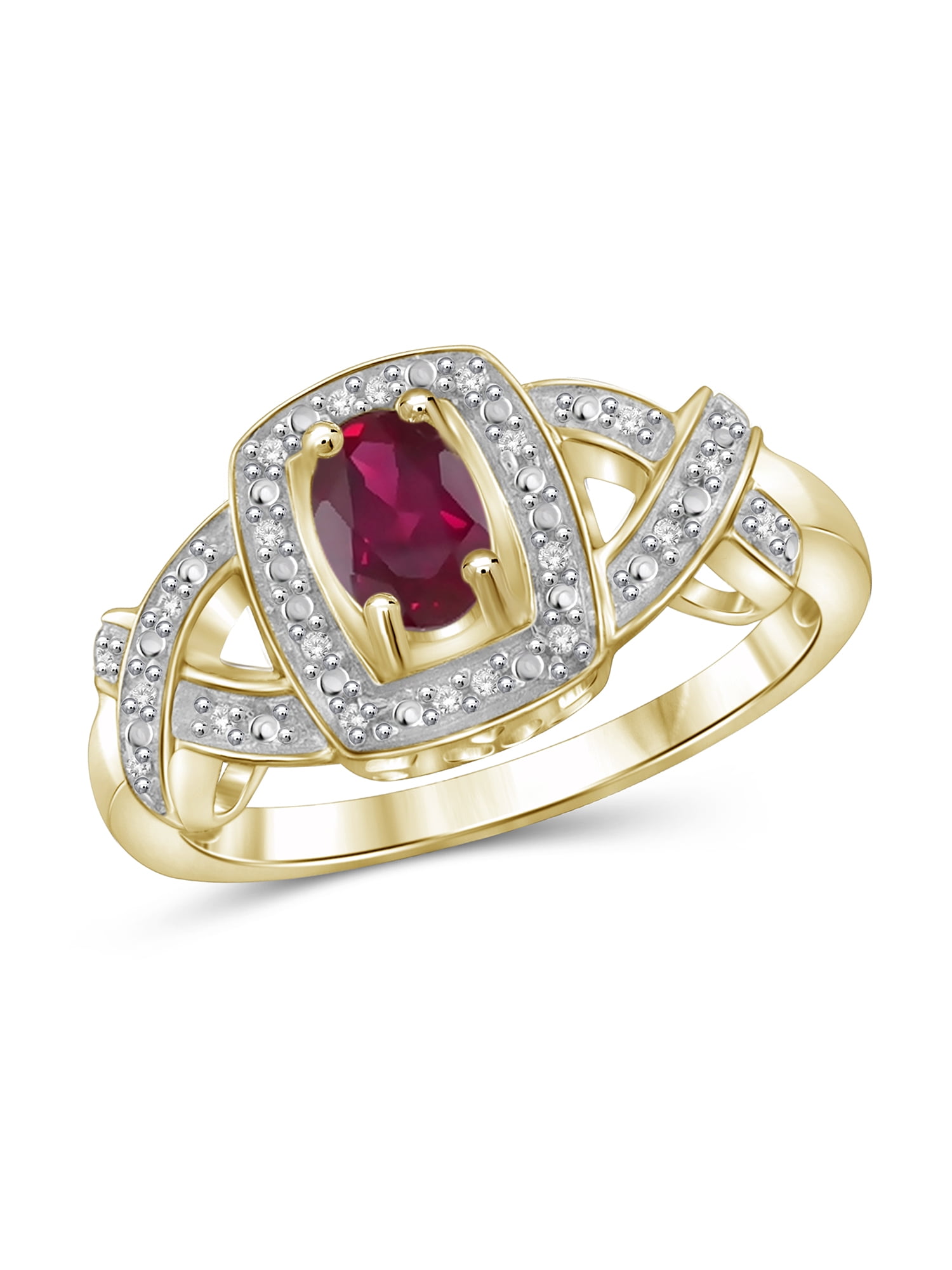 JewelersClub Ruby Ring Birthstone Jewelry – 0.50 Carat Ruby 14K Gold Plated Silver Ring Jewelry with White Diamond Accent – Gemstone Rings with Hypoallergenic 14K Gold Plated Silver Band