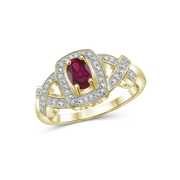 JewelersClub Ruby Ring Birthstone Jewelry – 0.50 Carat Ruby 14K Gold Plated Silver Ring Jewelry with White Diamond Accent – Gemstone Rings with Hypoallergenic 14K Gold Plated Silver Band