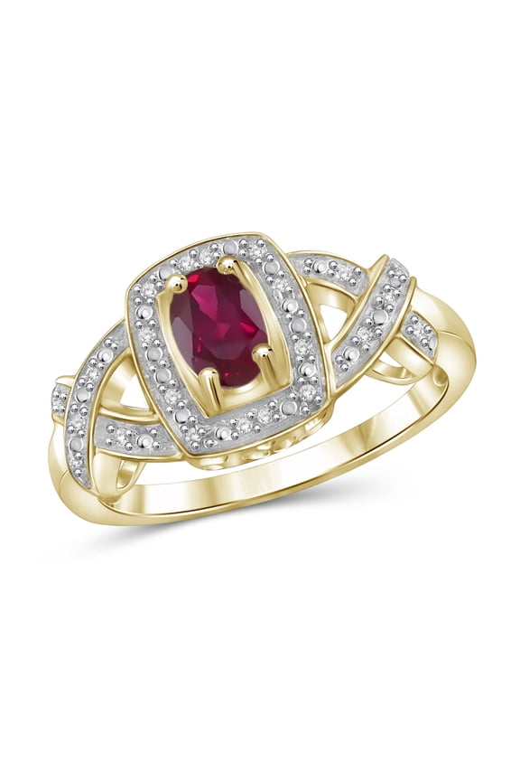 Ruby Ring Birthstone Jewelry – 0.50 Carat Ruby 14K Gold Plated Silver Ring Jewelry with White Diamond Accent – Gemstone Rings with Hypoallergenic 14K Gold Plated Silver Band