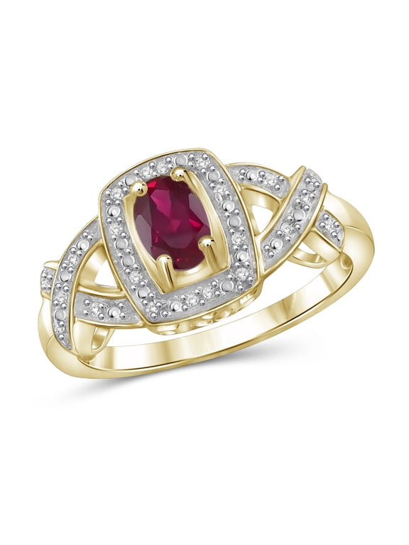 Ruby Ring Birthstone Jewelry – 0.50 Carat Ruby 14K Gold Plated Silver Ring Jewelry with White Diamond Accent – Gemstone Rings with Hypoallergenic 14K Gold Plated Silver Band