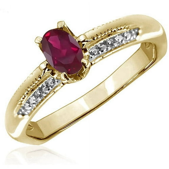 JewelersClub Ruby Ring Birthstone Jewelry – 0.50 Carat Ruby 14K Gold Plated Silver Ring Jewelry with White Diamond Accent– Gemstone Rings with Hypoallergenic 14K Gold Plated Silver