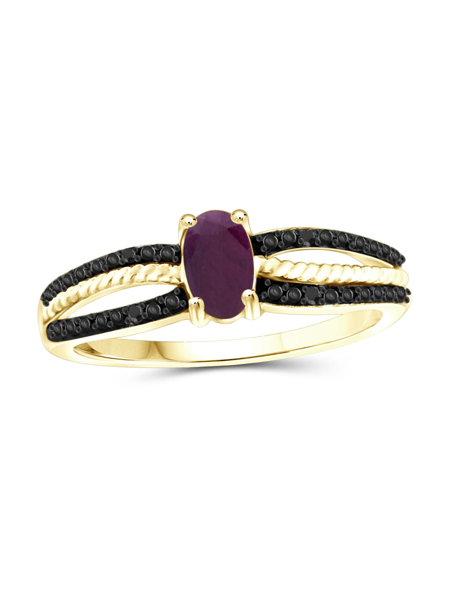 JewelersClub Ruby Ring Birthstone Jewelry – 0.50 Carat Ruby 14K Gold Plated Silver Ring Jewelry with Black Diamond Accent – Gemstone Rings with Hypoallergenic 14K Gold Plated Silver Band