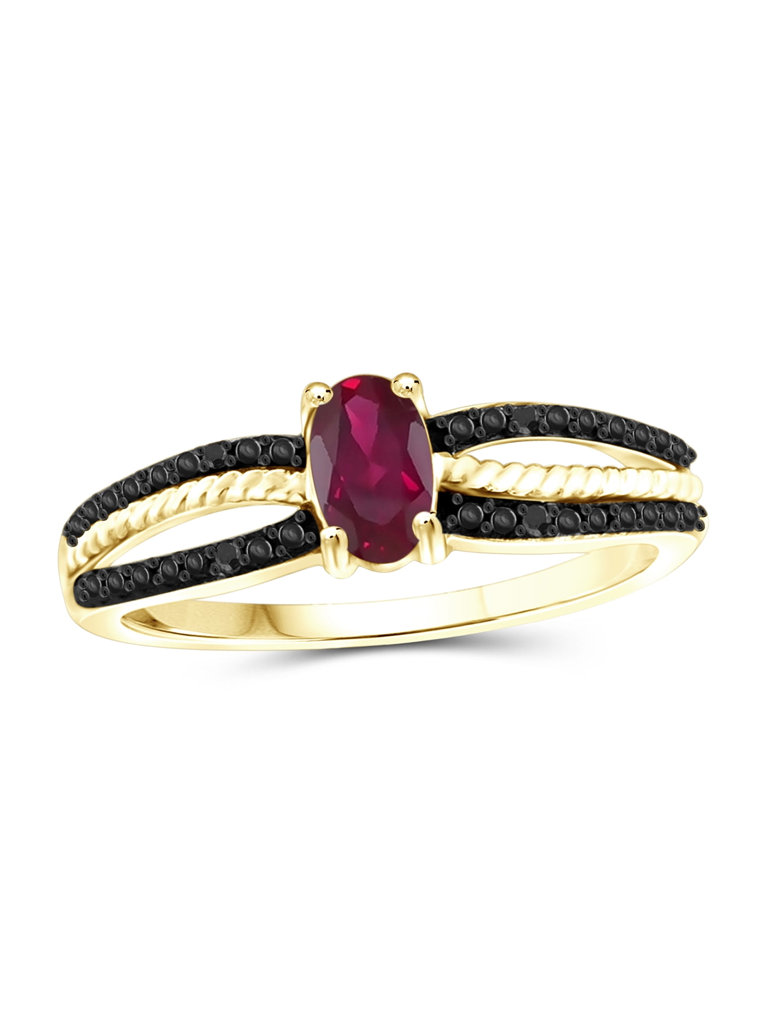 JewelersClub Ruby Ring Birthstone Jewelry – 0.50 Carat Ruby 14K Gold Plated Silver Ring Jewelry with Black Diamond Accent – Gemstone Rings with Hypoallergenic 14K Gold Plated Silver Band