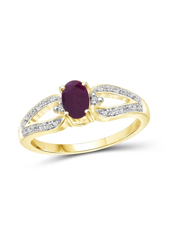 Ruby Ring Birthstone Jewelry – 0.50 Carat Ruby 14K Gold Plated Silver Ring Jewelry with White Diamond Accent – Gemstone Rings with Hypoallergenic 14K Gold Plated Silver Band