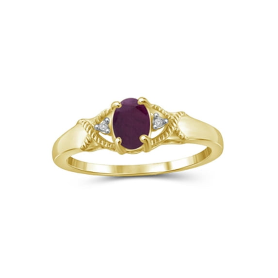 JewelersClub Ruby Ring Birthstone Jewelry – 0.50 Carat Ruby 14K Gold Plated Silver Ring Jewelry with White Diamond Accent – Gemstone Rings with Hypoallergenic 14K Gold Plated Silver Band