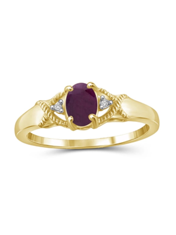 Ruby Ring Birthstone Jewelry – 0.50 Carat Ruby 14K Gold Plated Silver Ring Jewelry with White Diamond Accent – Gemstone Rings with Hypoallergenic 14K Gold Plated Silver Band
