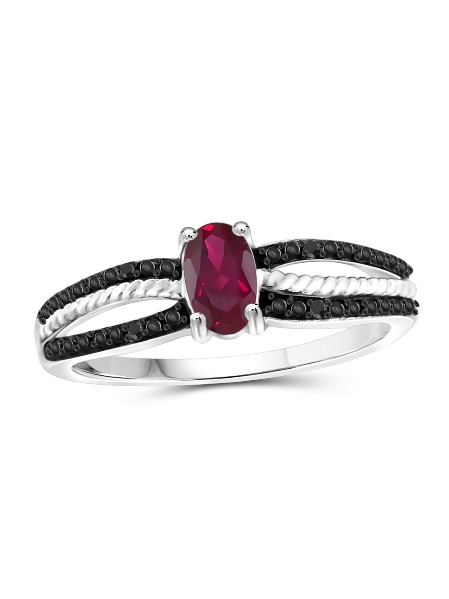 JewelersClub Ruby Ring Birthstone Jewelry – 0.50 Carat Ruby Sterling Silver Ring Jewelry with Black Diamond Accent – Gemstone Rings with Hypoallergenic Sterling Silver Band