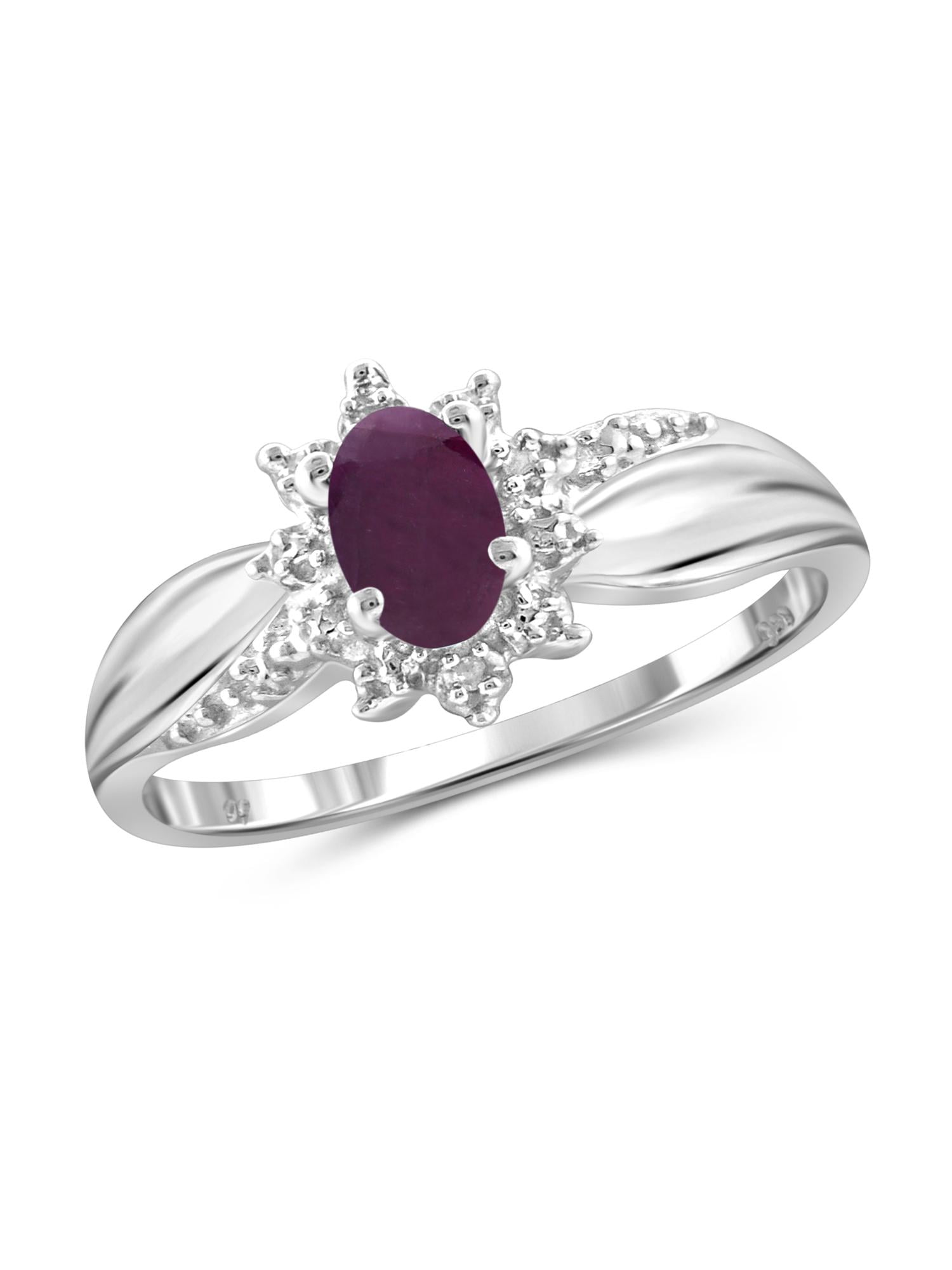 JewelersClub Ruby Ring Birthstone Jewelry – 0.50 Carat Ruby Sterling Silver Ring Jewelry with White Diamond Accent – Gemstone Rings with Hypoallergenic Sterling Silver Band