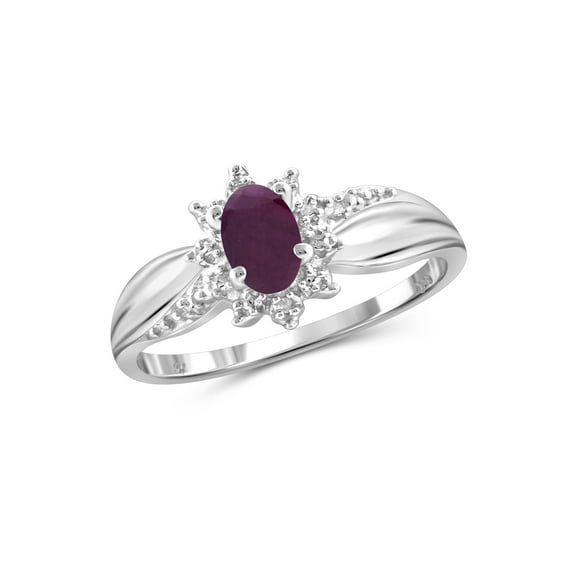JewelersClub Ruby Ring Birthstone Jewelry – 0.50 Carat Ruby Sterling Silver Ring Jewelry with White Diamond Accent – Gemstone Rings with Hypoallergenic Sterling Silver Band