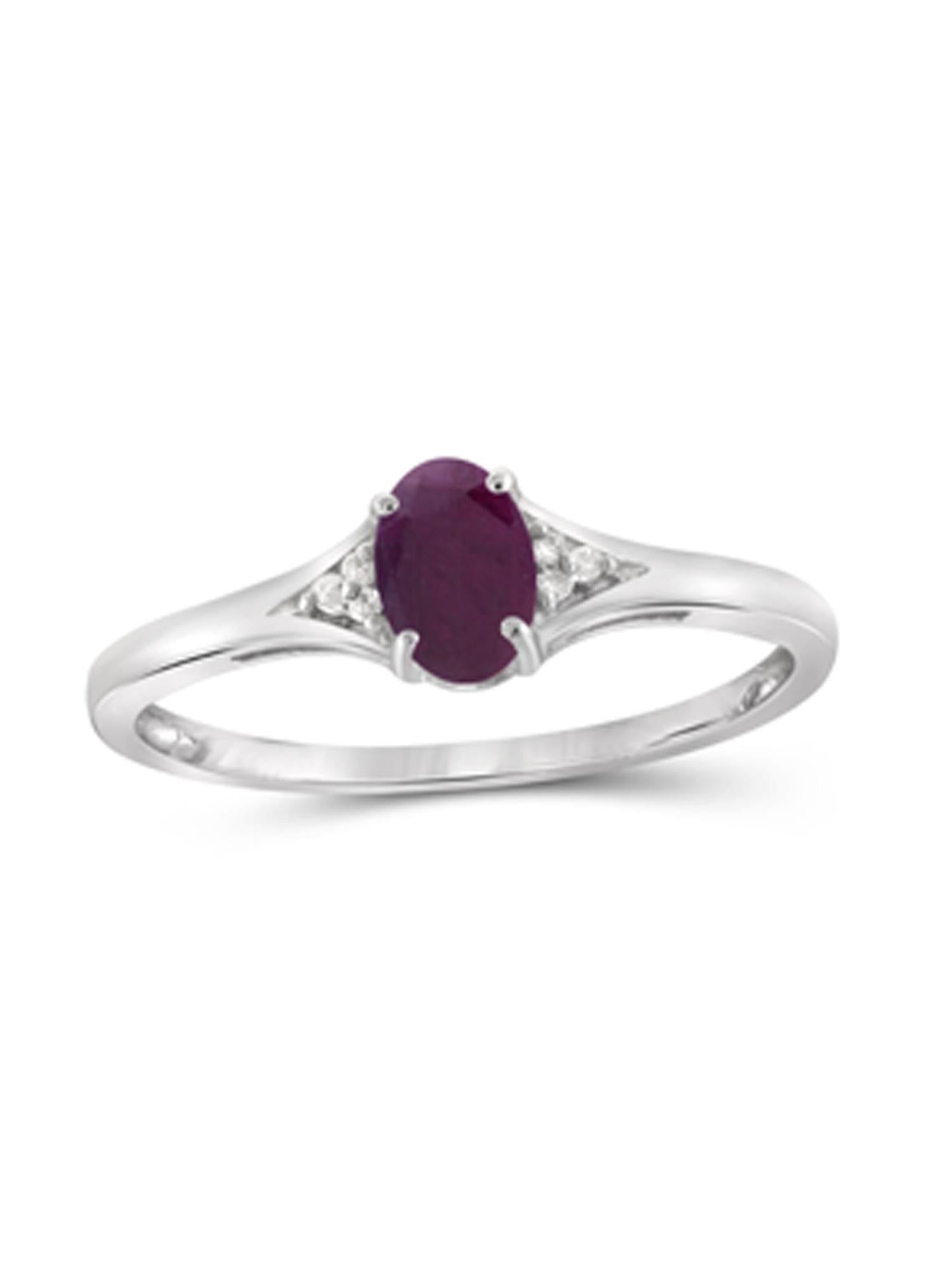 JewelersClub Ruby Ring Birthstone Jewelry – 0.50 Carat Ruby Sterling Silver Ring Jewelry with White Diamond Accent – Gemstone Rings with Hypoallergenic Sterling Silver Band
