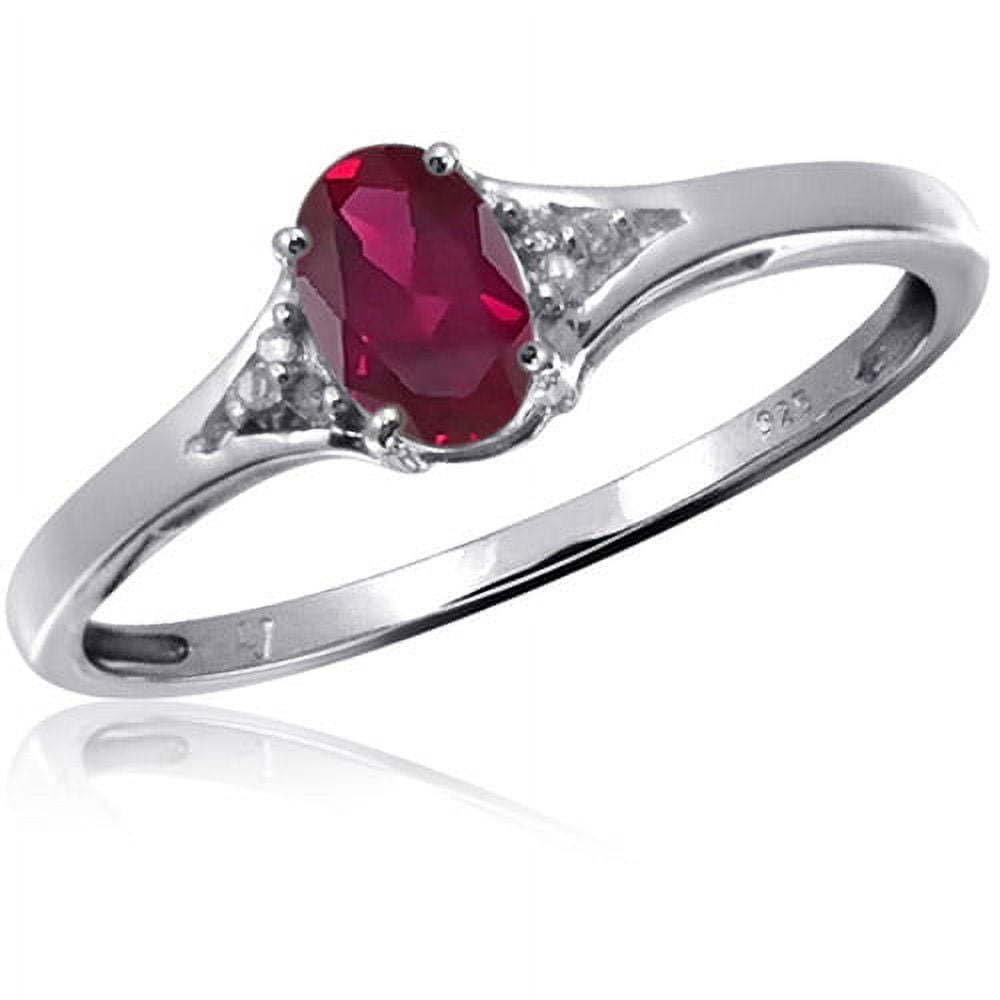 JewelersClub Ruby Ring Birthstone Jewelry – 0.50 Carat Ruby Sterling Silver Ring Jewelry with White Diamond Accent – Gemstone Rings with Hypoallergenic Sterling Silver Band
