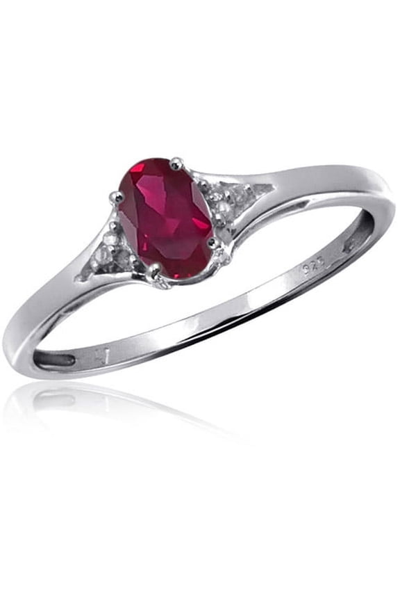 Ruby Ring Birthstone Jewelry – 0.50 Carat Ruby Sterling Silver Ring Jewelry with White Diamond Accent – Gemstone Rings with Hypoallergenic Sterling Silver Band