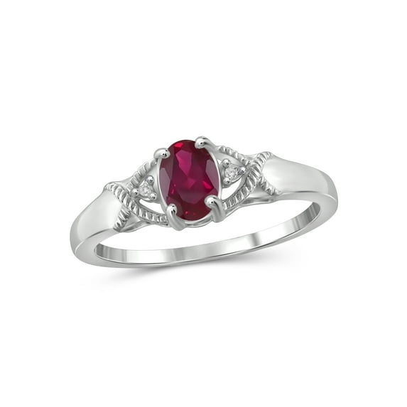 JewelersClub Ruby Ring Birthstone Jewelry – 0.50 Carat Ruby Sterling Silver Ring Jewelry with White Diamond Accent – Gemstone Rings with Hypoallergenic Sterling Silver Band