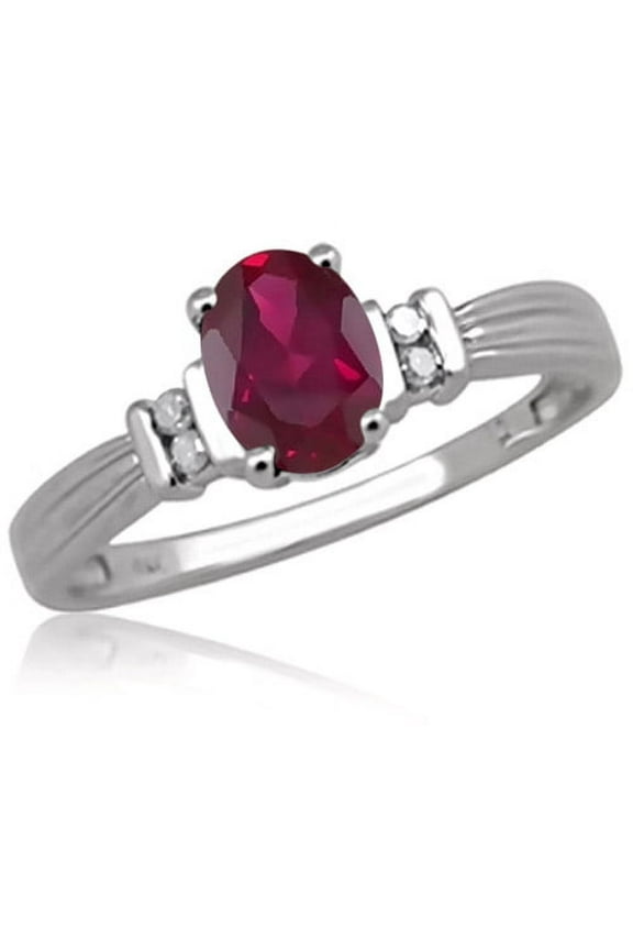 Ruby Ring Birthstone Jewelry – 0.50 Carat Ruby Sterling Silver Ring Jewelry with White Diamond Accent – Gemstone Rings with Hypoallergenic Sterling Silver Band