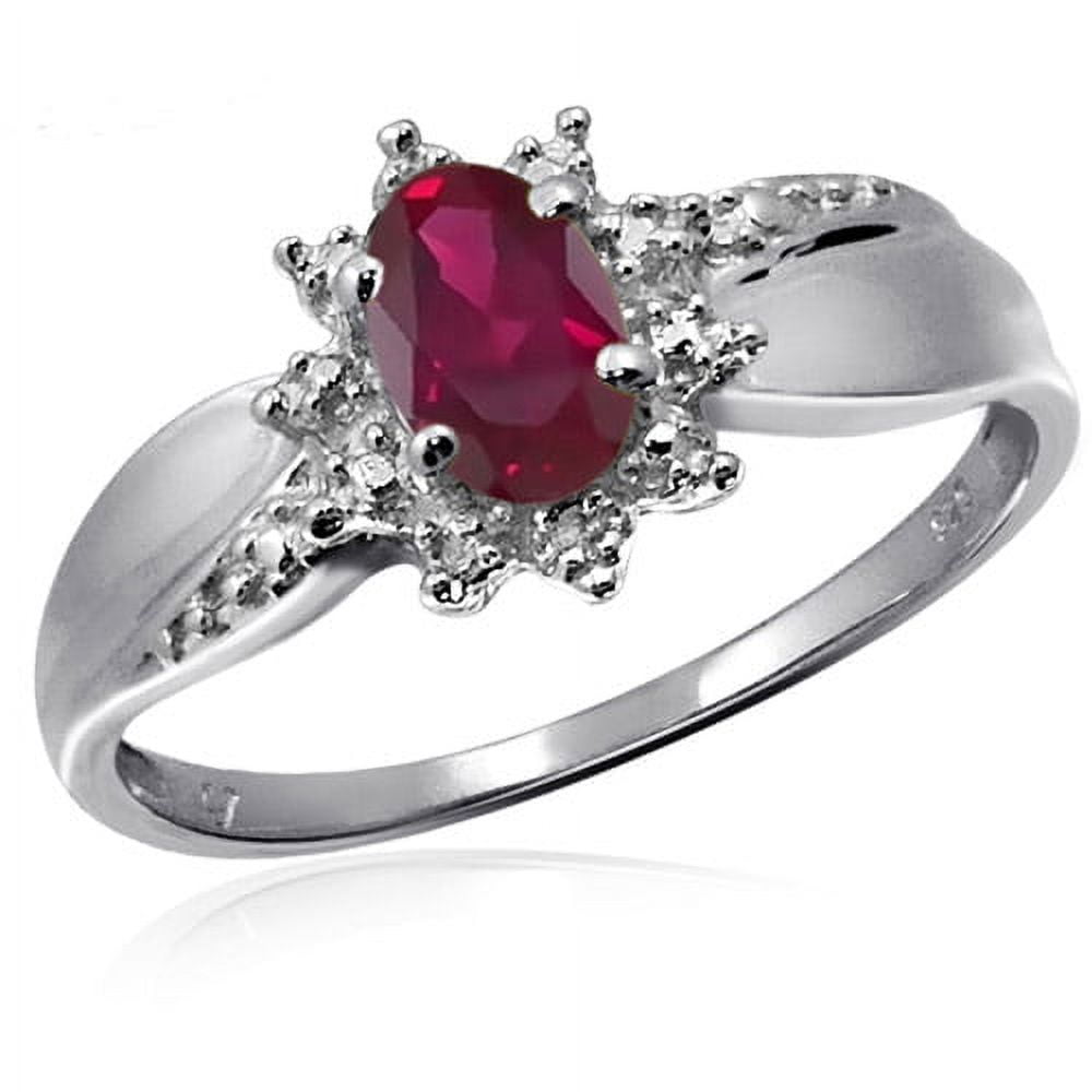JewelersClub Ruby Ring Birthstone Jewelry – 0.50 Carat Ruby Sterling Silver Ring Jewelry with White Diamond Accent – Gemstone Rings with Hypoallergenic Sterling Silver Band