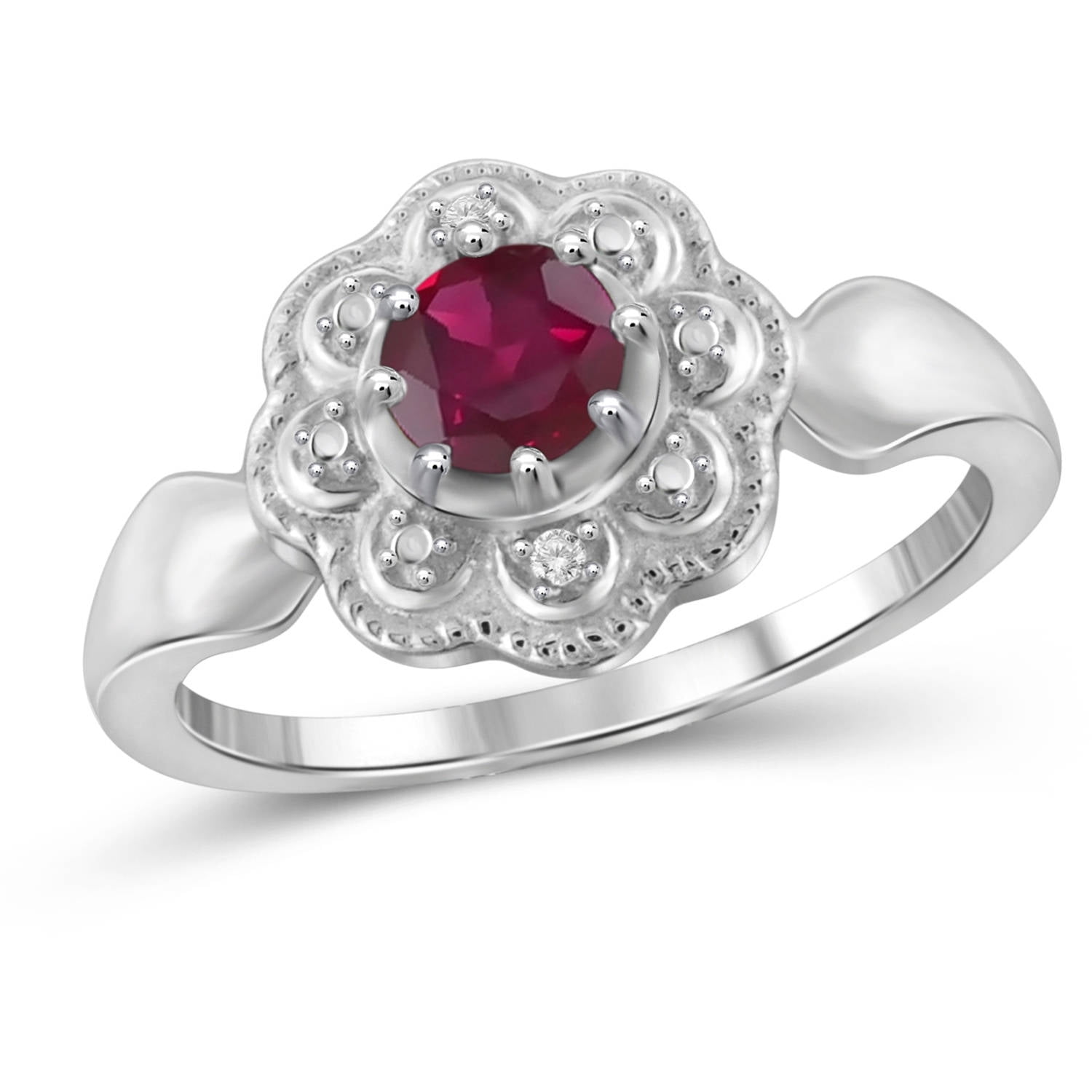 JewelersClub Ruby Ring Birthstone Jewelry – 0.65 Carat Ruby 0.925 Sterling Silver Ring Jewelry with White Diamond Accent– Gemstone Rings with Hypoallergenic 0.925 Sterling Silver