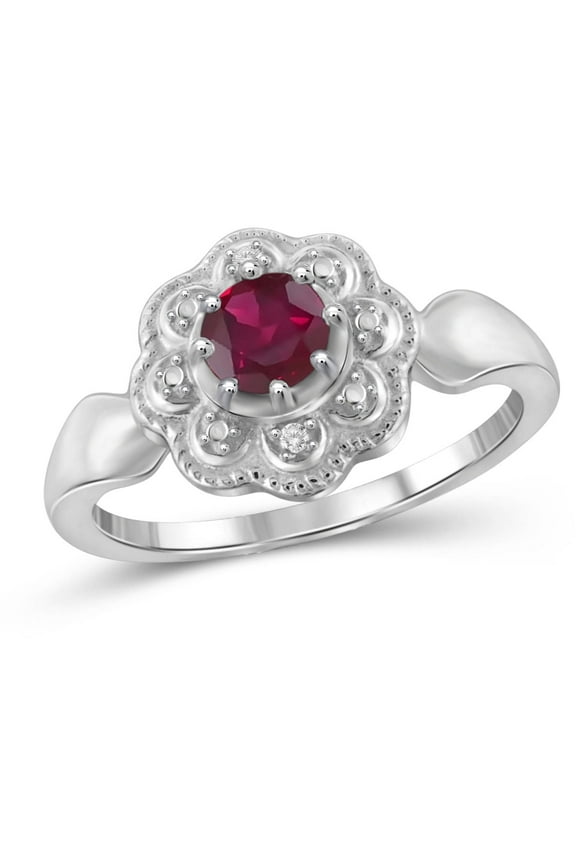 Ruby Ring Birthstone Jewelry – 0.65 Carat Ruby 0.925 Sterling Silver Ring Jewelry with White Diamond Accent– Gemstone Rings with Hypoallergenic 0.925 Sterling Silver