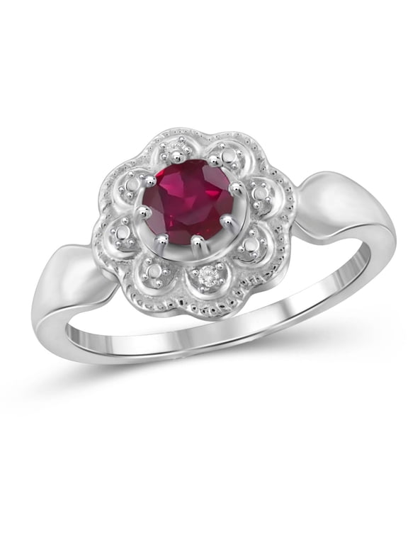 Ruby Ring Birthstone Jewelry – 0.65 Carat Ruby 0.925 Sterling Silver Ring Jewelry with White Diamond Accent– Gemstone Rings with Hypoallergenic 0.925 Sterling Silver