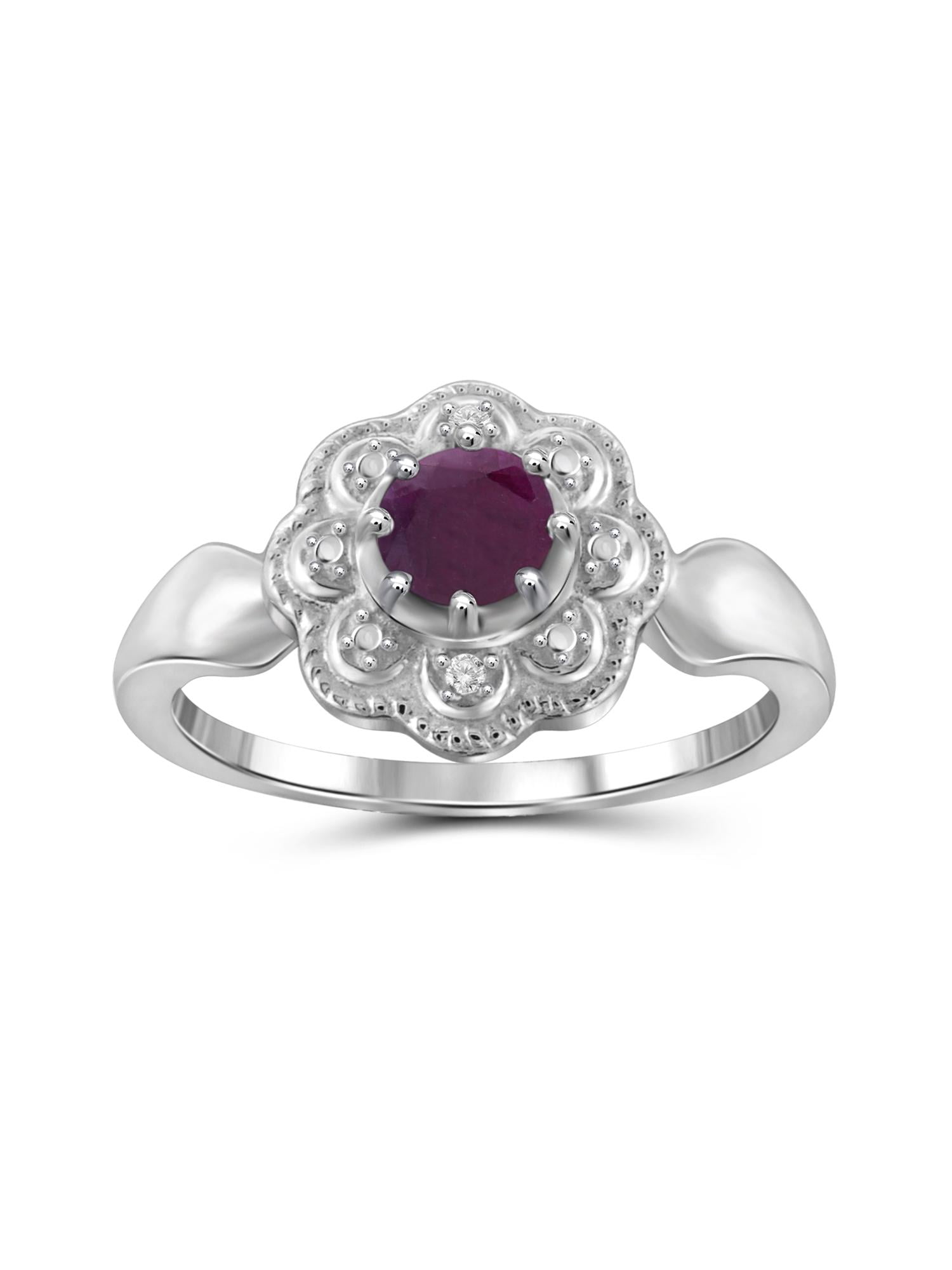JewelersClub Ruby Ring Birthstone Jewelry – 0.65 Carat Ruby 0.925 Sterling Silver Ring Jewelry with White Diamond Accent– Gemstone Rings with Hypoallergenic 0.925 Sterling Silver