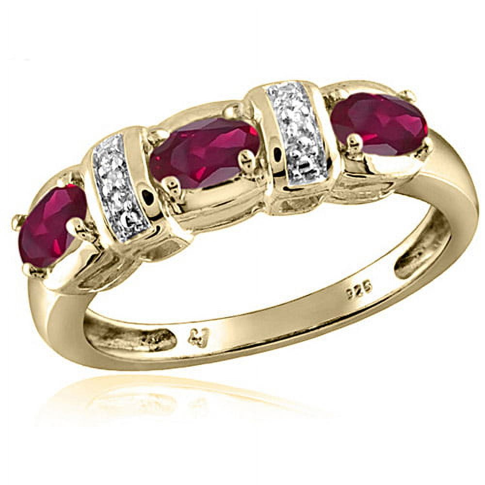 JewelersClub Ruby Ring Birthstone Jewelry – 0.75 Carat Ruby 14K Gold Plated Silver Ring Jewelry with White Diamond Accent – Gemstone Rings with Hypoallergenic 14K Gold Plated Silver Band