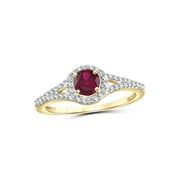 JewelersClub Ruby Ring Birthstone Jewelry – 0.75 Carat Ruby 14K Gold Plated Silver Ring Jewelry with White Diamond Accent – Gemstone Rings with Hypoallergenic 14K Gold Plated Silver Band