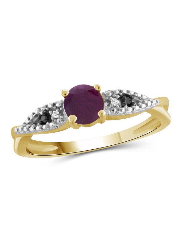 Ruby Ring Birthstone Jewelry – 0.75 Carat Ruby 14K Gold Plated Silver Ring Jewelry with Black & White Diamond Accent – Gemstone Rings with Hypoallergenic 14K Gold Plated Silver Band