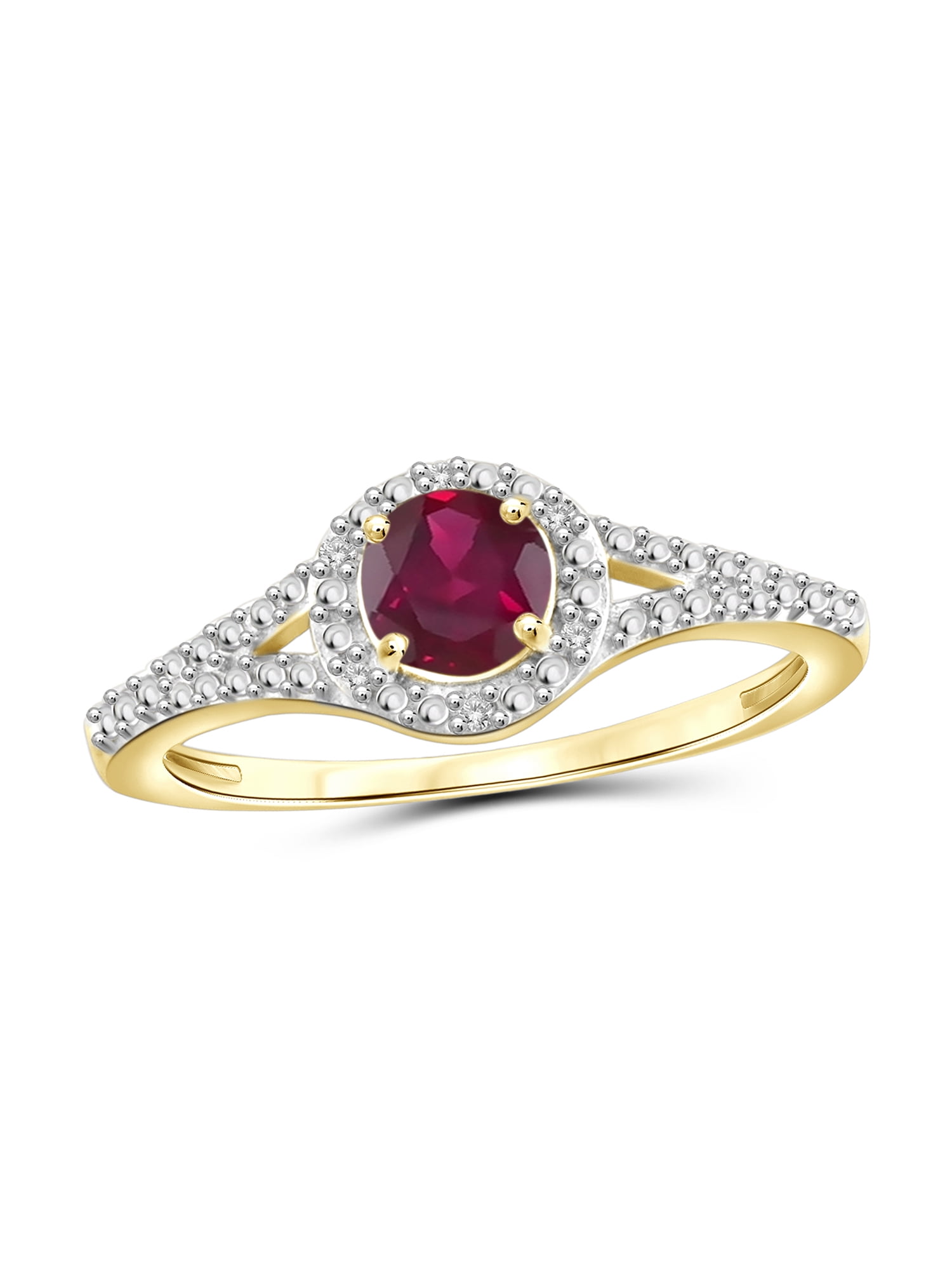 JewelersClub Ruby Ring Birthstone Jewelry – 0.75 Carat Ruby 14K Gold Plated Silver Ring Jewelry with White Diamond Accent – Gemstone Rings with Hypoallergenic 14K Gold Plated Silver Band