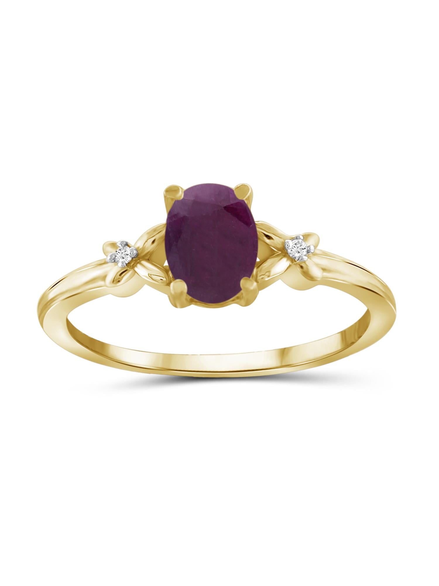 JewelersClub Ruby Ring Birthstone Jewelry – 0.75 Carat Ruby 14K Gold Plated Silver Ring Jewelry with White Diamond Accent – Gemstone Rings with Hypoallergenic 14K Gold Plated Silver Band