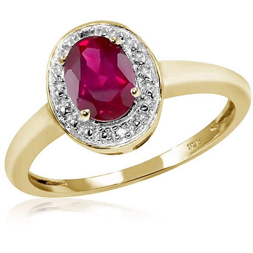 JewelersClub Ruby Ring Birthstone Jewelry 0.90 Carat Ruby 14K Gold Plated Silver Ring Jewelry with White Diamond Accent Gemstone Rings with