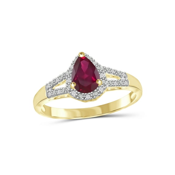 JewelersClub Ruby Ring Birthstone Jewelry – 1.00 Carat Ruby 14K Gold Plated Silver Ring Jewelry with White Diamond Accent – Gemstone Rings with Hypoallergenic 14K Gold Plated Silver Band
