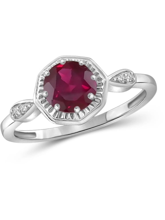 Ruby Ring Birthstone Jewelry – 1.20 Carat Ruby 0.925 Sterling Silver Ring Jewelry with White Diamond Accent – Gemstone Rings with Hypoallergenic 0.925 Sterling Silver Band