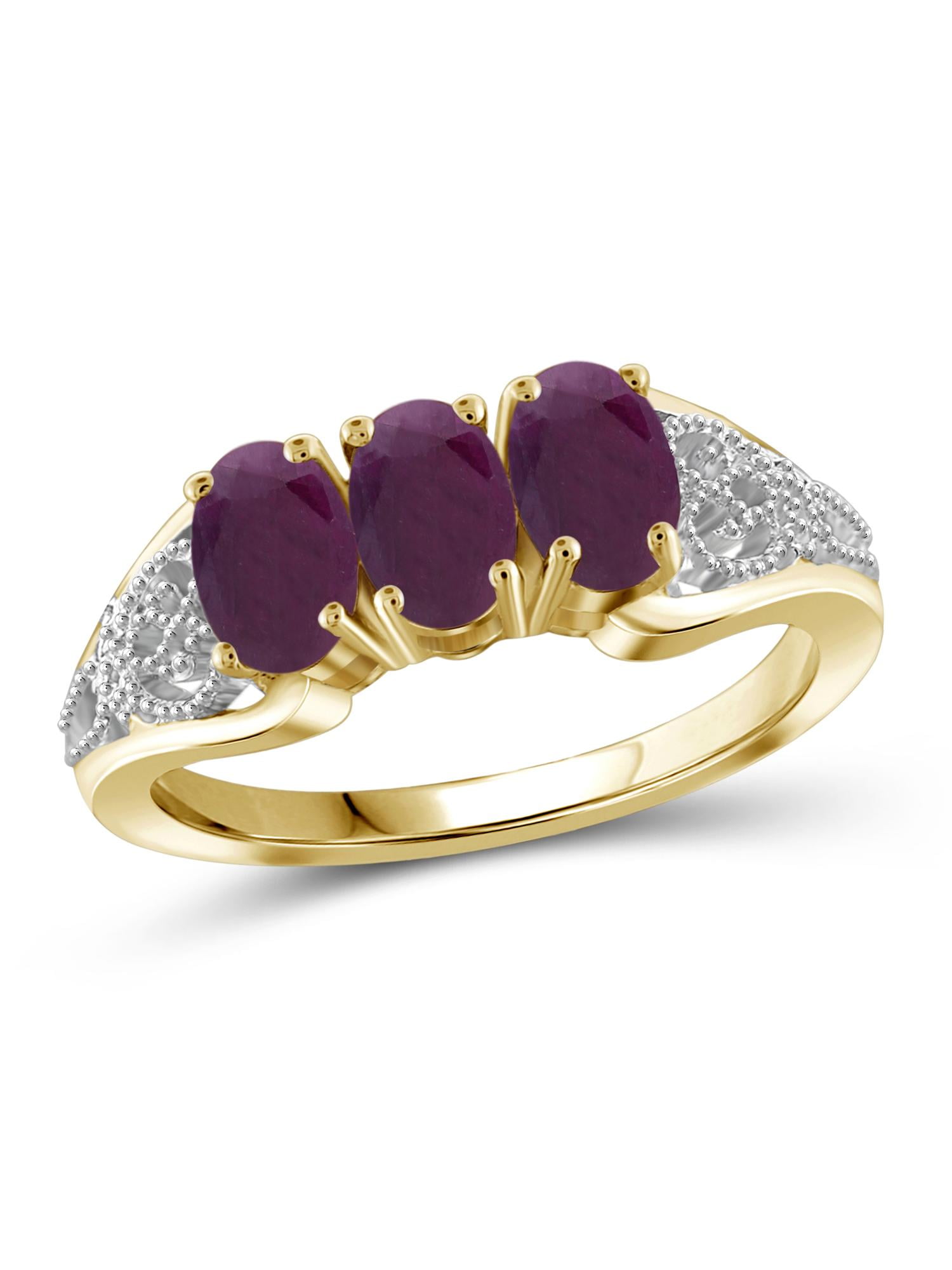 JewelersClub Ruby Ring Birthstone Jewelry – 1.45 Carat Ruby 14K Gold Plated Silver Ring Jewelry – Gemstone Rings with Hypoallergenic 14K Gold Plated Silver Band