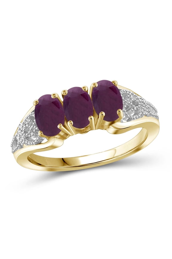 Ruby Ring Birthstone Jewelry – 1.45 Carat Ruby 14K Gold Plated Silver Ring Jewelry – Gemstone Rings with Hypoallergenic 14K Gold Plated Silver Band