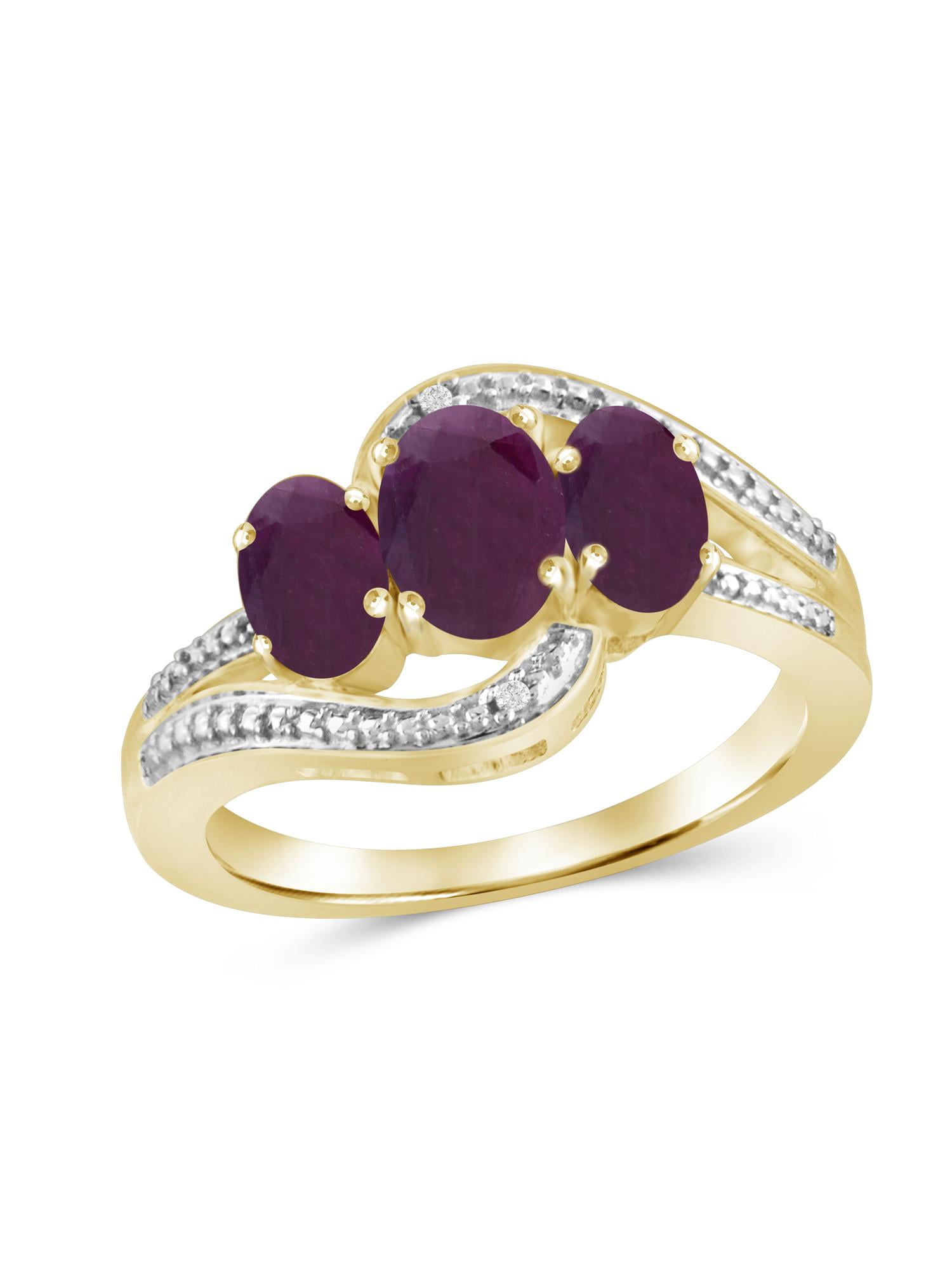 JewelersClub Ruby Ring Birthstone Jewelry – 1.75 Carat Ruby 14K Gold Plated Silver Ring Jewelry with White Diamond Accent – Gemstone Rings with Hypoallergenic 14K Gold Plated Silver Band