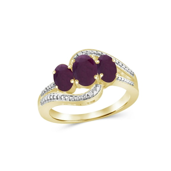 JewelersClub Ruby Ring Birthstone Jewelry – 1.75 Carat Ruby 14K Gold Plated Silver Ring Jewelry with White Diamond Accent – Gemstone Rings with Hypoallergenic 14K Gold Plated Silver Band