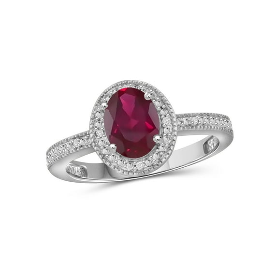 JewelersClub Ruby Ring Birthstone Jewelry – 2.00 Carat Ruby 0.925 Sterling Silver Ring Jewelry with White Diamond Accent – Gemstone Rings with Hypoallergenic 0.925 Sterling Silver Band