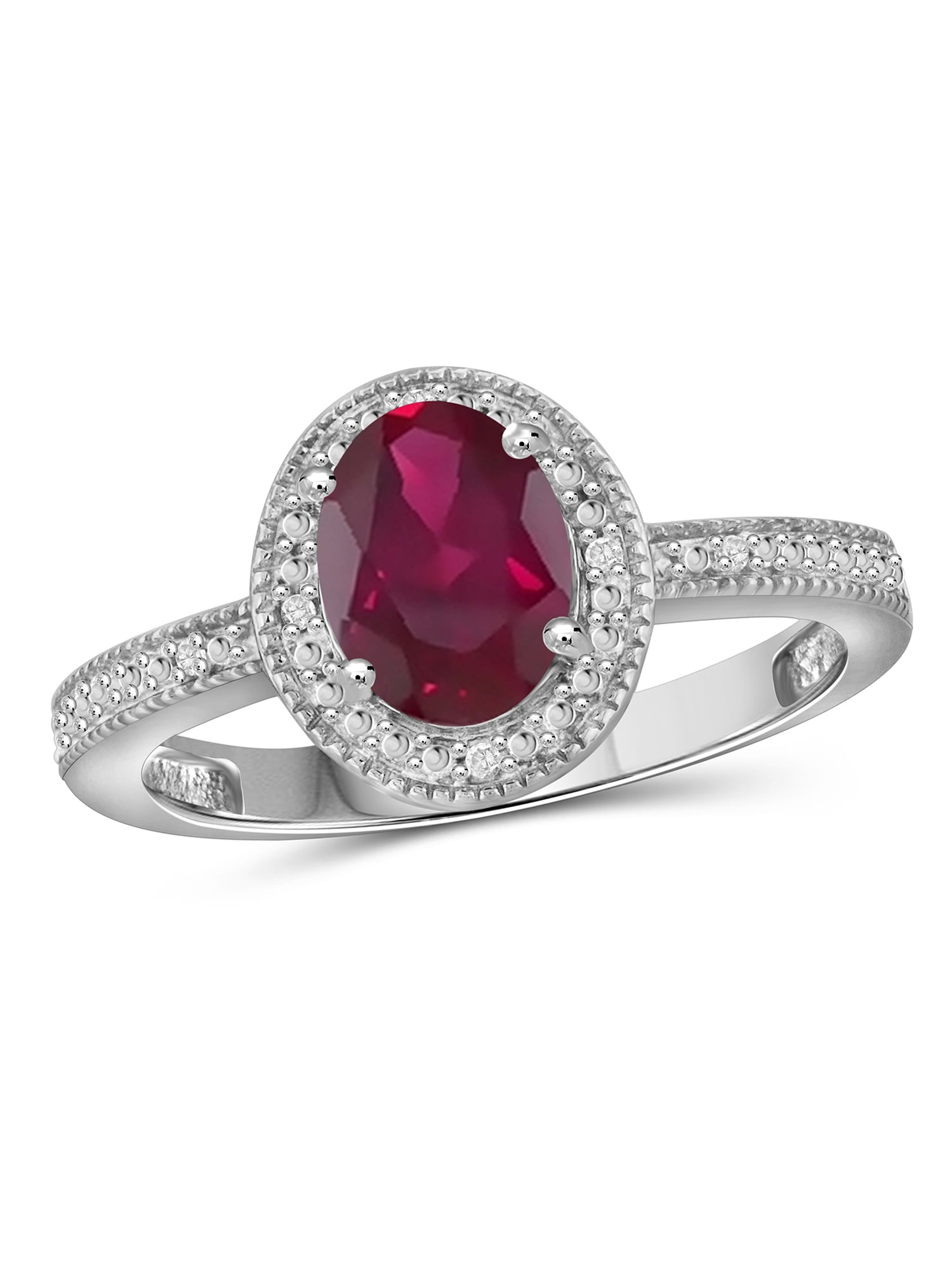 JewelersClub Ruby Ring Birthstone Jewelry – 2.00 Carat Ruby 0.925 Sterling Silver Ring Jewelry with White Diamond Accent – Gemstone Rings with Hypoallergenic 0.925 Sterling Silver Band