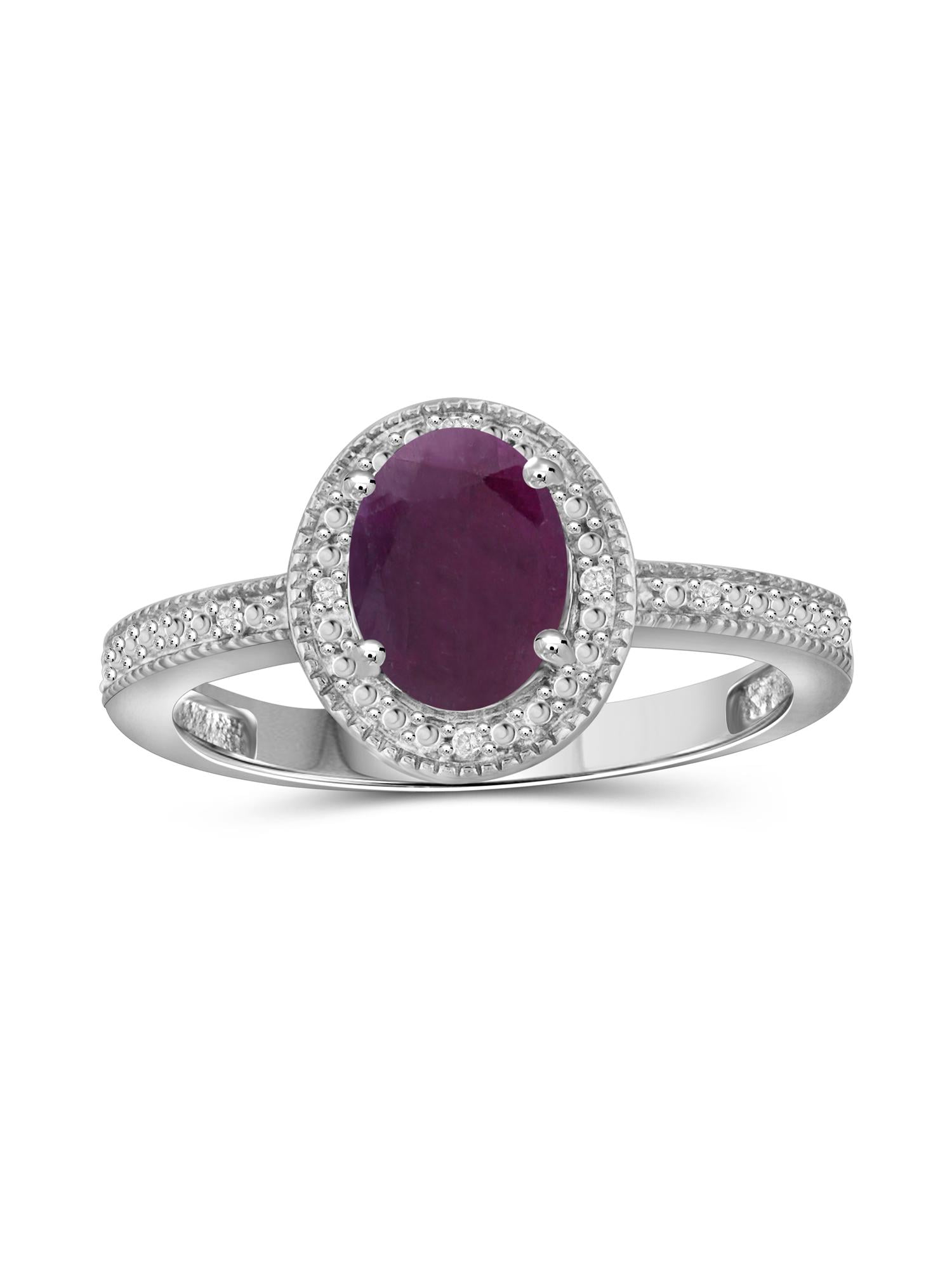 JewelersClub Ruby Ring Birthstone Jewelry – 2.00 Carat Ruby 0.925 Sterling Silver Ring Jewelry with White Diamond Accent – Gemstone Rings with Hypoallergenic 0.925 Sterling Silver Band