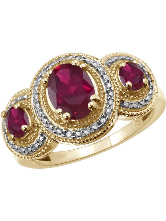 Ruby Ring Birthstone Jewelry – 2.30 Carat Ruby 14K Gold Plated Silver Ring Jewelry with White Diamond Accent – Gemstone Rings with Hypoallergenic 14K Gold Plated Silver Band