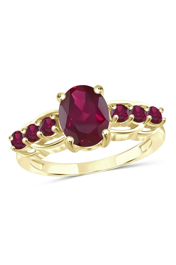 Ruby Ring Birthstone Jewelry – 3.00 Carat Ruby 14K Gold Plated Silver Ring Jewelry – Gemstone Rings with Hypoallergenic 14K Gold Plated Silver Band