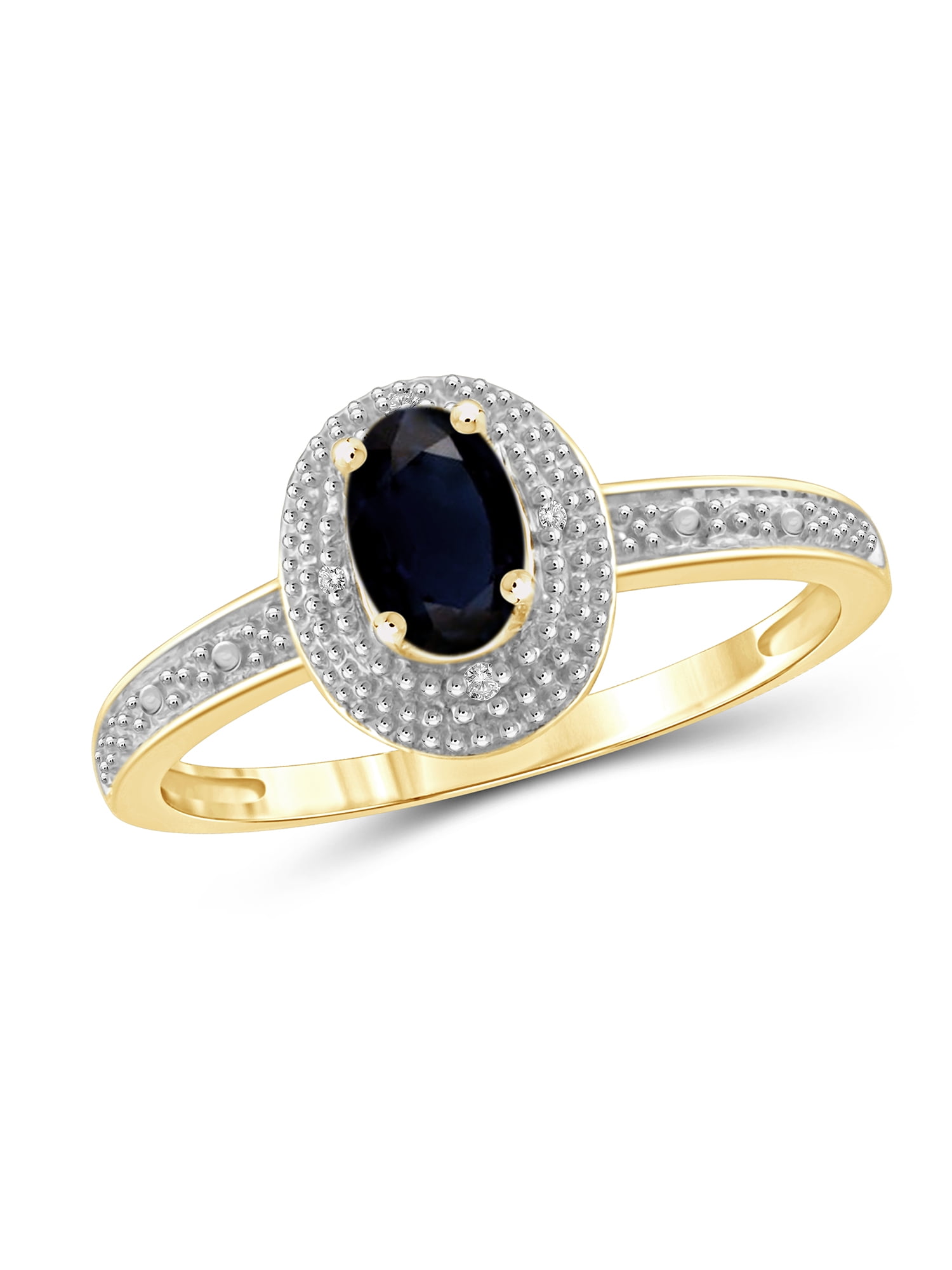 JewelersClub Sapphire Ring Birthstone Jewelry – 0.50 Carat Sapphire 14K Gold Plated Silver Ring Jewelry with White Diamond Accent – Gemstone Rings with Hypoallergenic 14K Gold Plated Silver Band