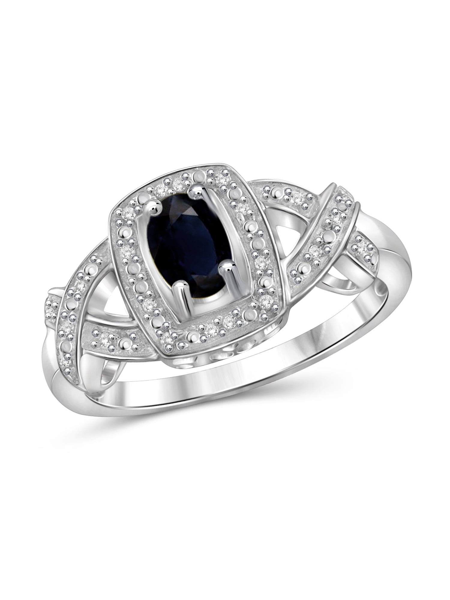 JewelersClub Sapphire Ring Birthstone Jewelry – 0.65 Carat Sapphire 0.925 Sterling Silver Ring Jewelry with White Diamond Accent – Gemstone Rings with Hypoallergenic 0.925 Sterling Silver Band