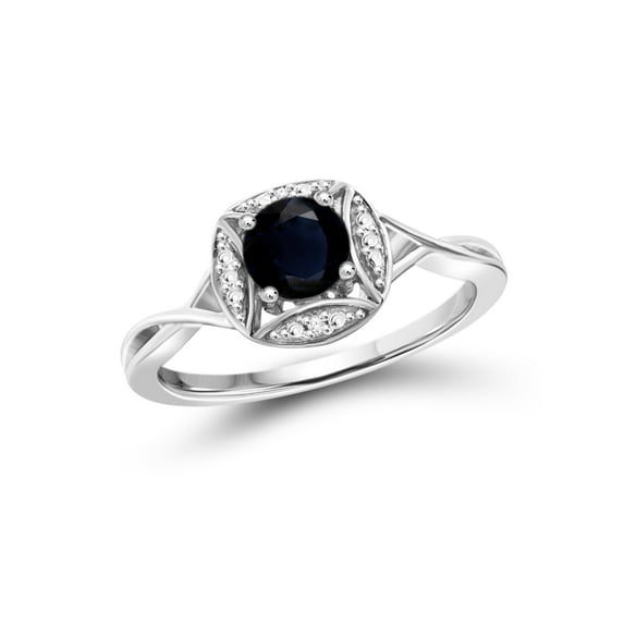 JewelersClub Sapphire Ring Birthstone Jewelry – 0.85 Carat Sapphire 0.925 Sterling Silver Ring Jewelry with White Diamond Accent – Gemstone Rings with Hypoallergenic 0.925 Sterling Silver Band