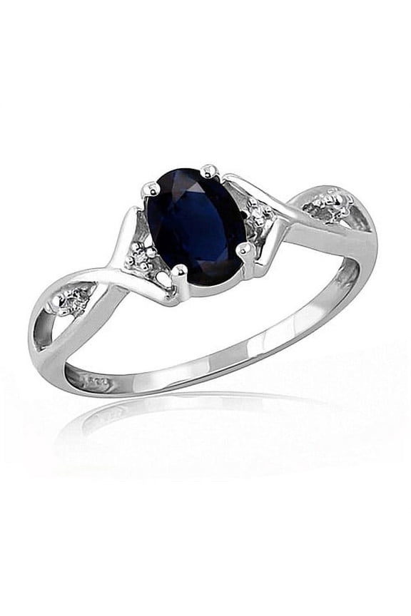 Sapphire Ring Birthstone Jewelry – 1.00 Carat Sapphire 0.925 Sterling Silver Ring Jewelry with White Diamond Accent – Gemstone Rings with Hypoallergenic 0.925 Sterling Silver Band