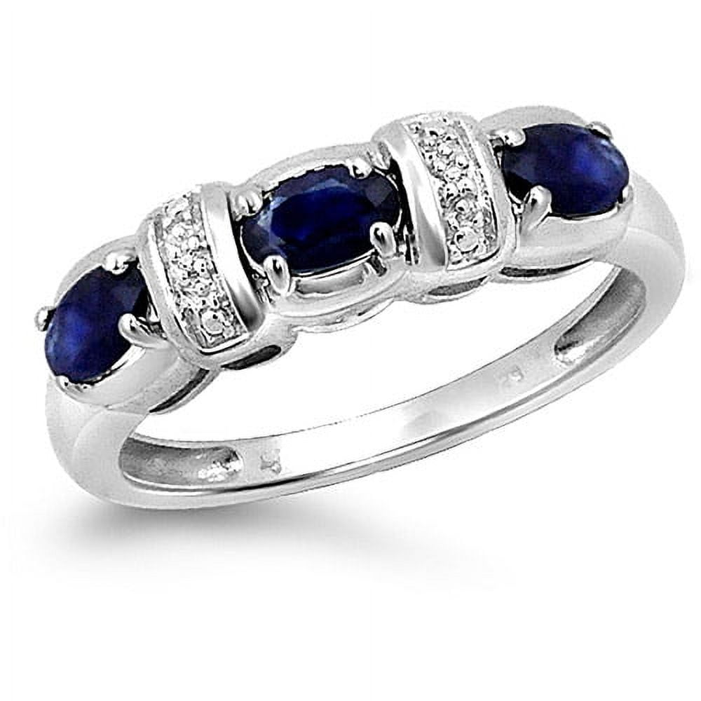JewelersClub Sapphire Ring Birthstone Jewelry – 1.00 Carat Sapphire 0.925 Sterling Silver Ring Jewelry with White Diamond Accent – Gemstone Rings with Hypoallergenic 0.925 Sterling Silver Band