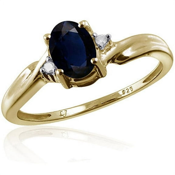 JewelersClub Sapphire Ring Birthstone Jewelry – 1.00 Carat Sapphire 14K Gold Plated Silver Ring Jewelry with White Diamond Accent – Gemstone Rings with Hypoallergenic 14K Gold Plated Silver Band