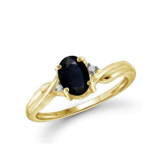 JewelersClub Sapphire Ring Birthstone Jewelry – 1.00 Carat Sapphire 14K Gold Plated Silver Ring Jewelry with White Diamond Accent – Gemstone Rings with Hypoallergenic 14K Gold Plated Silver Band