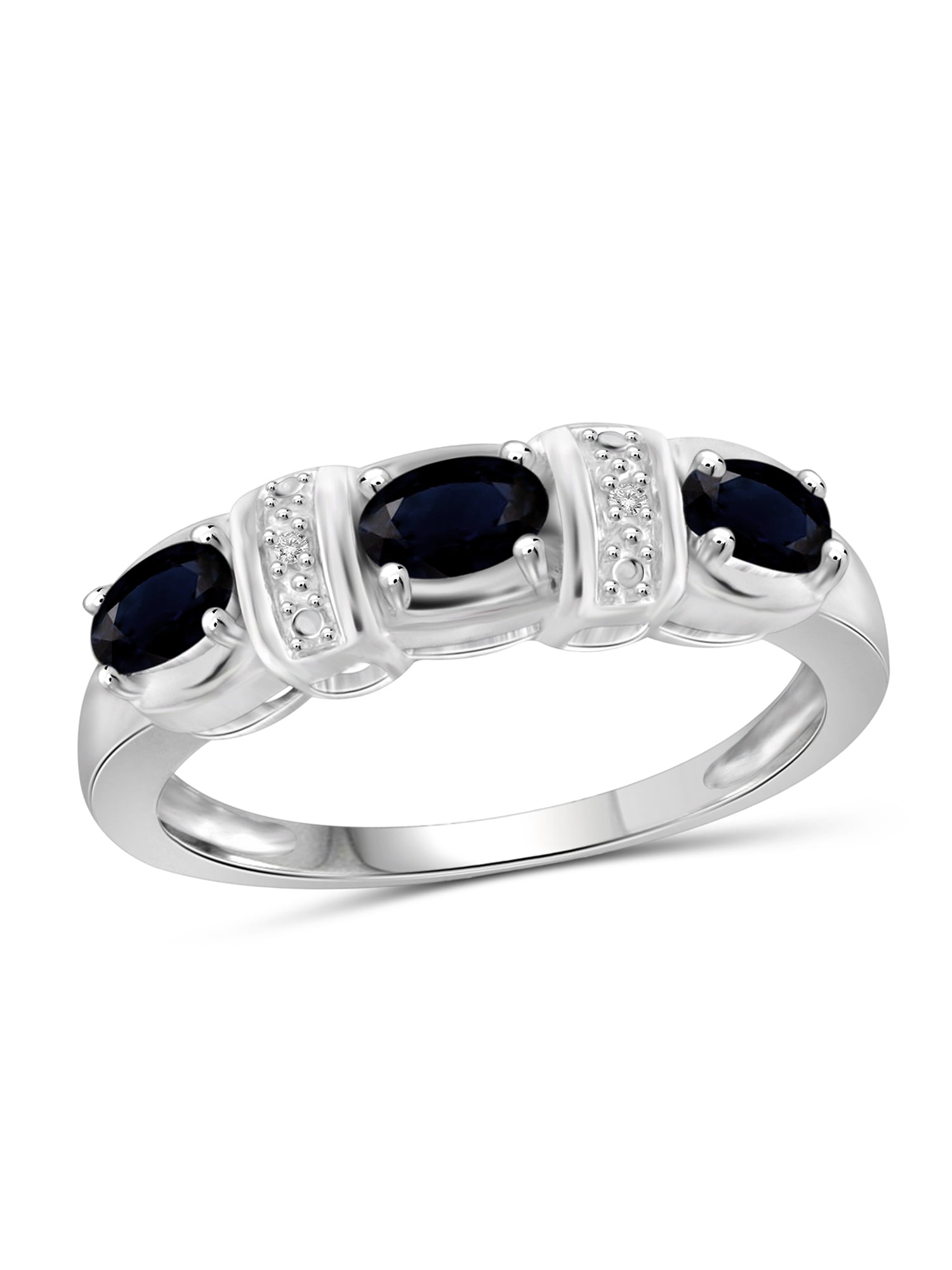 JewelersClub Sapphire Ring Birthstone Jewelry – 1.00 Carat Sapphire 0.925 Sterling Silver Ring Jewelry with White Diamond Accent – Gemstone Rings with Hypoallergenic 0.925 Sterling Silver Band