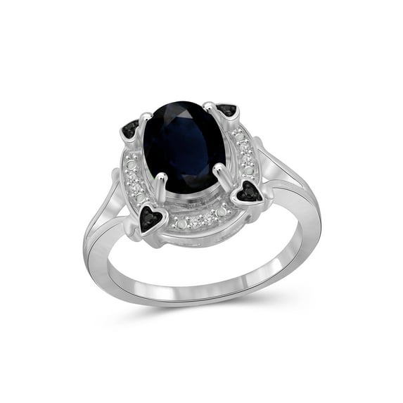 JewelersClub Sapphire Ring Birthstone Jewelry – 2.00 Carat Sapphire 0.925 Sterling Silver Ring Jewelry with Black & White Diamond Accent – Gemstone Rings with Hypoallergenic 0.925 Sterling Silver