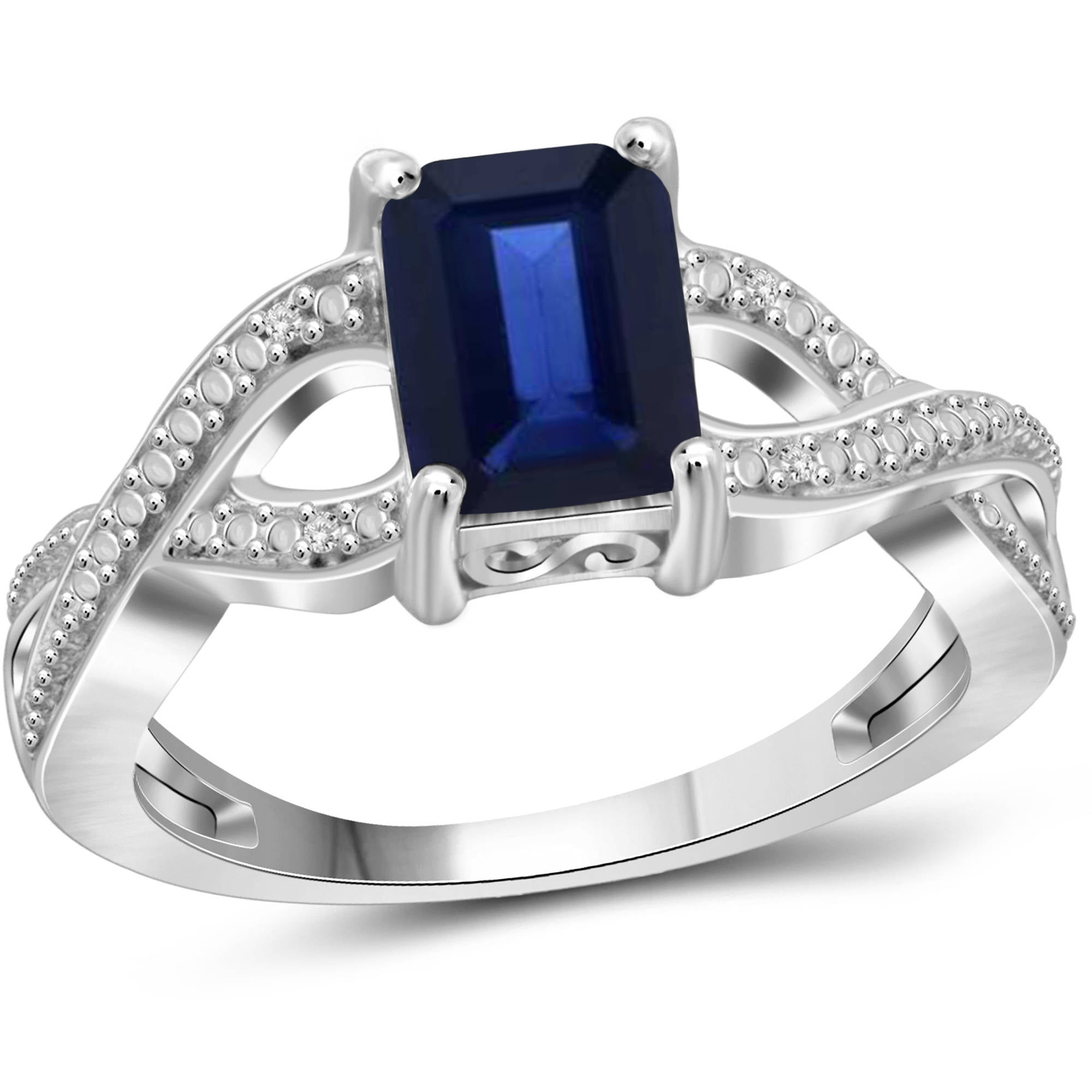 JewelersClub Sapphire Ring Birthstone Jewelry – 2.00 Carat Sapphire 0.925 Sterling Silver Ring Jewelry with White Diamond Accent – Gemstone Rings with Hypoallergenic 0.925 Sterling Silver Band